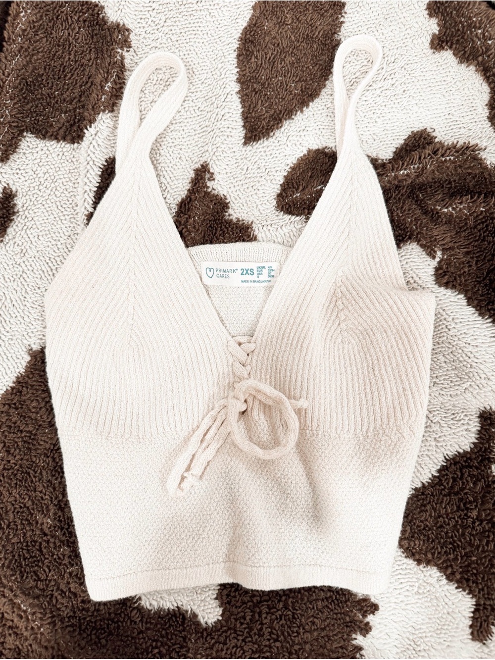 Primark Cream Ribbed Lace-Up Knit Bralette